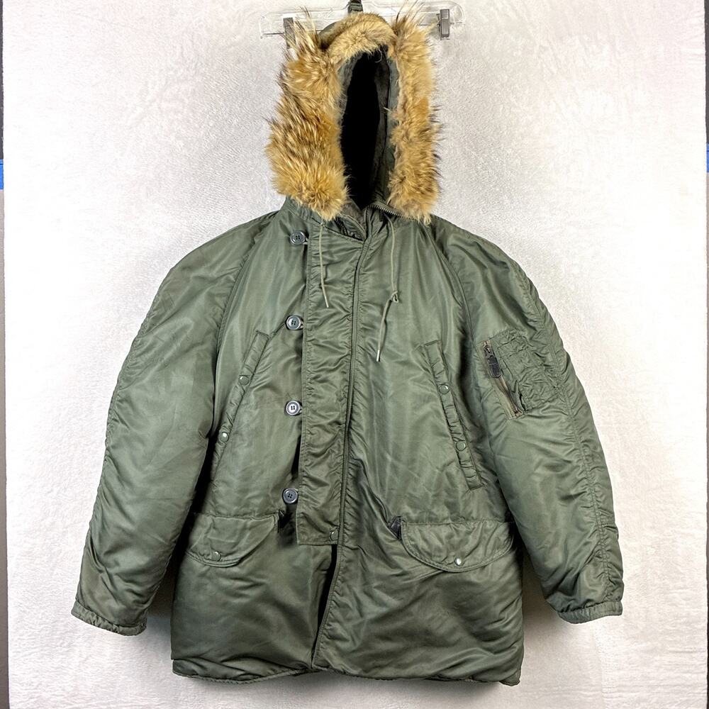 VTG USAF N-3B Flight Parka Men M Nylon Twill Fur Snorkel Flying Parka Vietnam 64